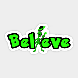 Believe Alien with Spaceship Sticker